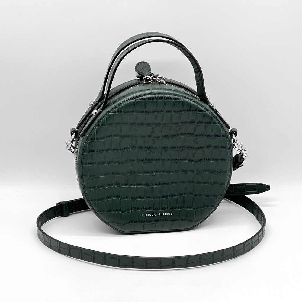 REBECCA MINKOFF Jody Croc Embossed Leather Circle Crossbody Bag Green Round